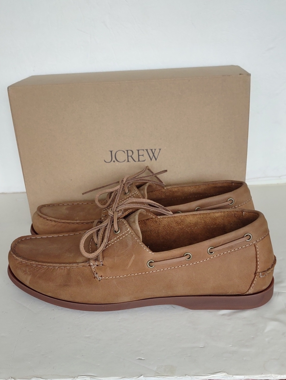 BRAND NEW J. Crew Tan Leather Moccasin-Style Boat Shoes